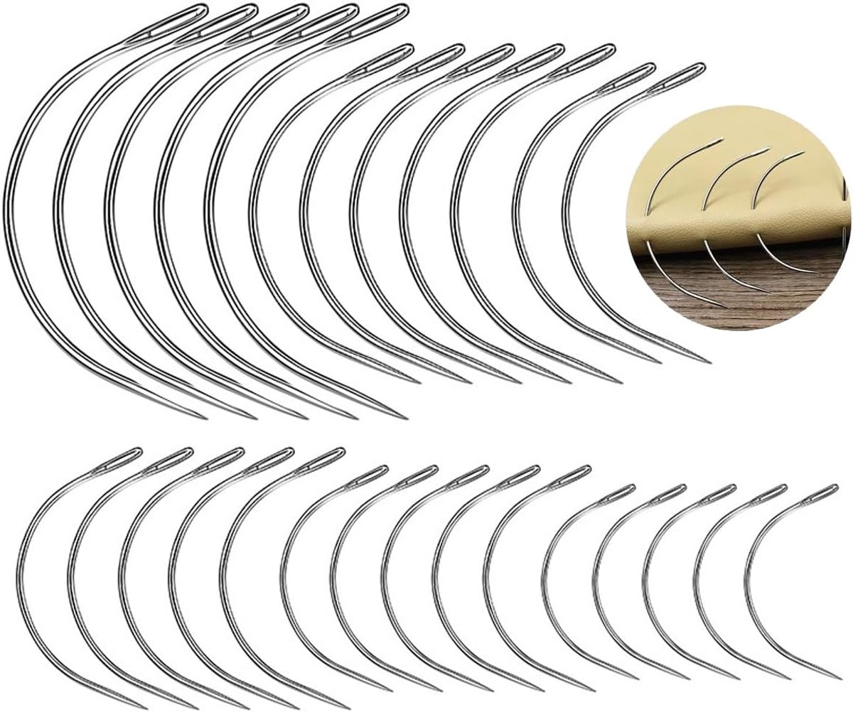 27 Stuks Leder Naalden Set, Gebogen Zadelnaalden van Staal in 7 Maten, Hand Sticknaalden voor Leder Reparatie, Stoffering, Auto Stoelhoes Naaien en DIY Handwerk Gereedschap