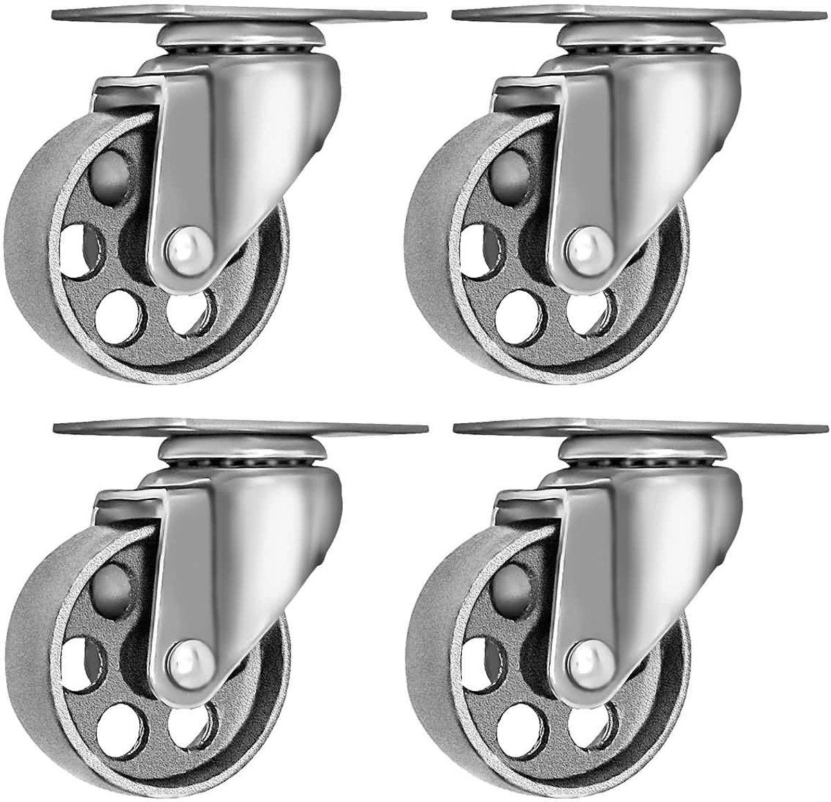 4 Alle Staal Swivel Plate Caster Wielen Heavy Duty High-gauge Staal Grijs (3.5" Geen rem)
