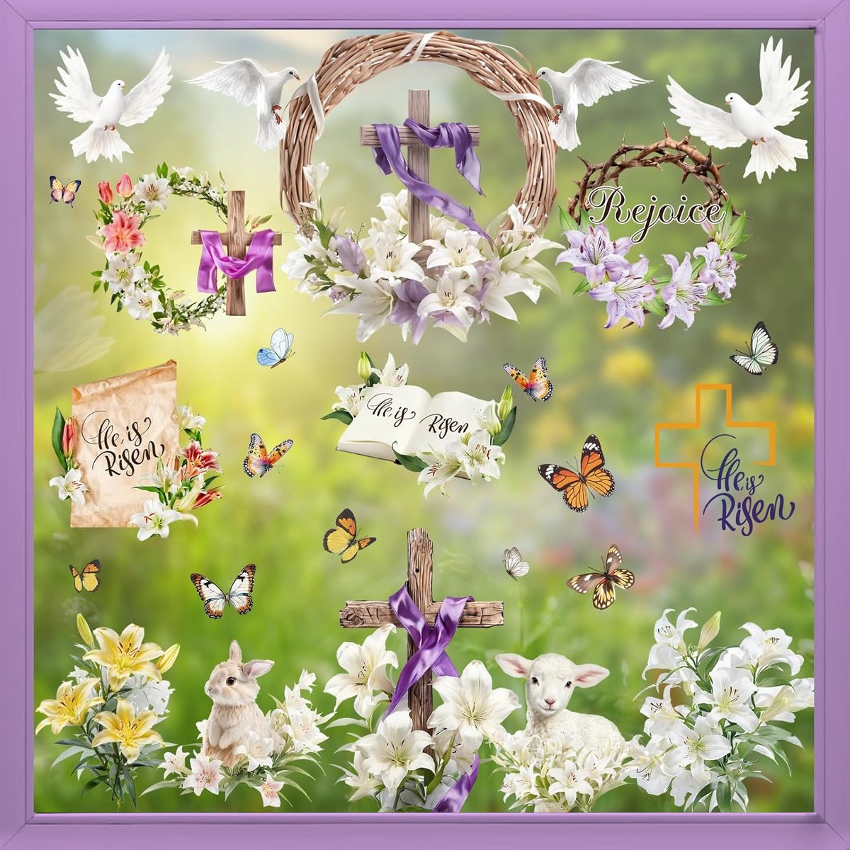Raamstickers, 9 vellen herbruikbare paasraamklampen voor kinderen paasdecoraties, dubbelzijdige raamstickers voor thuiskantoor, winkel, raamdecoraties (stijl 8)