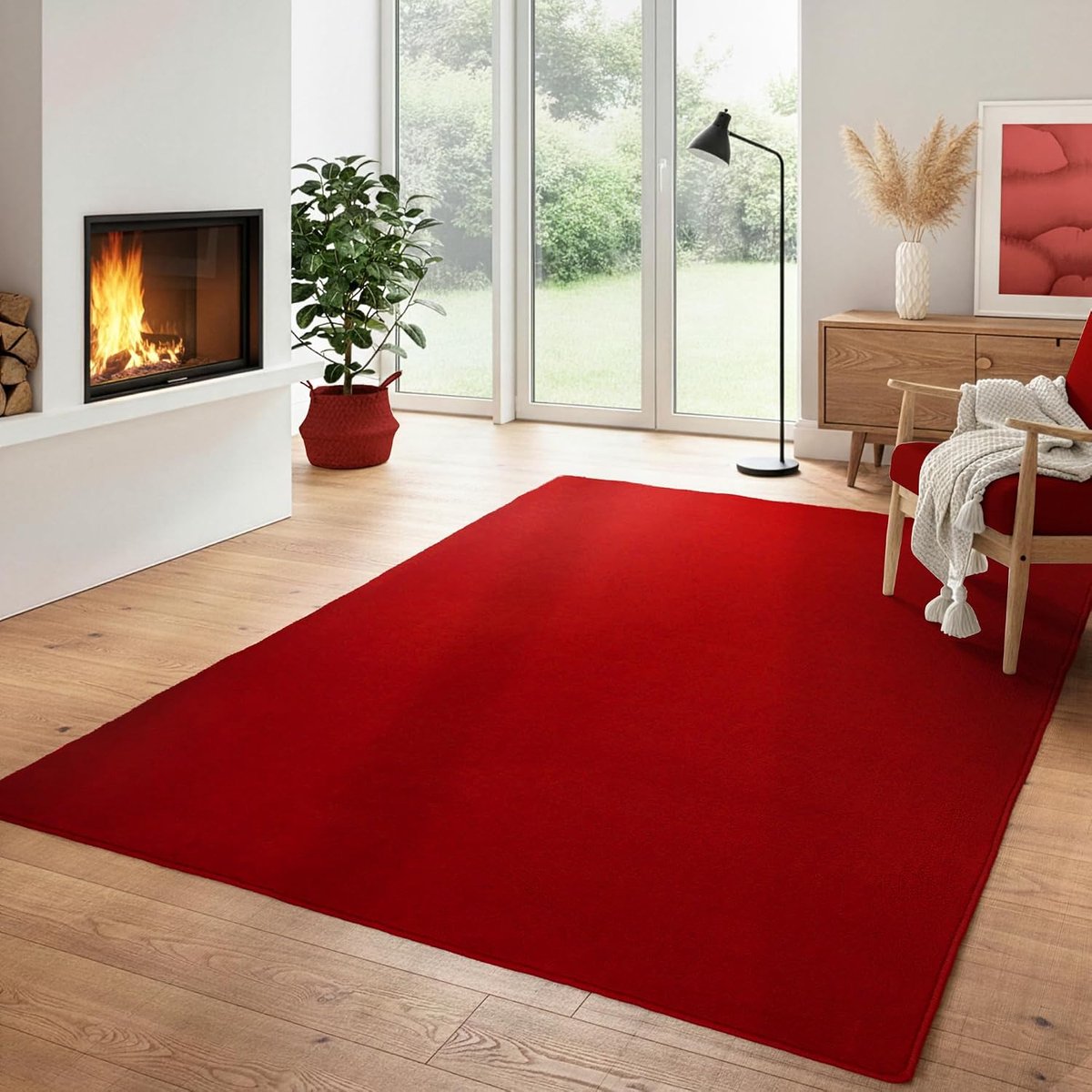 Tapijt in effen kleur, met onderkant, wasbaar en zacht, Kleur: Rood, Maat: 200 x 290 cm