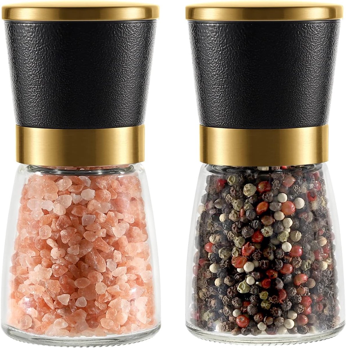 Pepermolenset, Gemakkelijk Verstelbare Grofheid Keramische Kern, Navulbare Kruidenmolen met Transparant Kristalglas Lichaam, Marmer Stijl