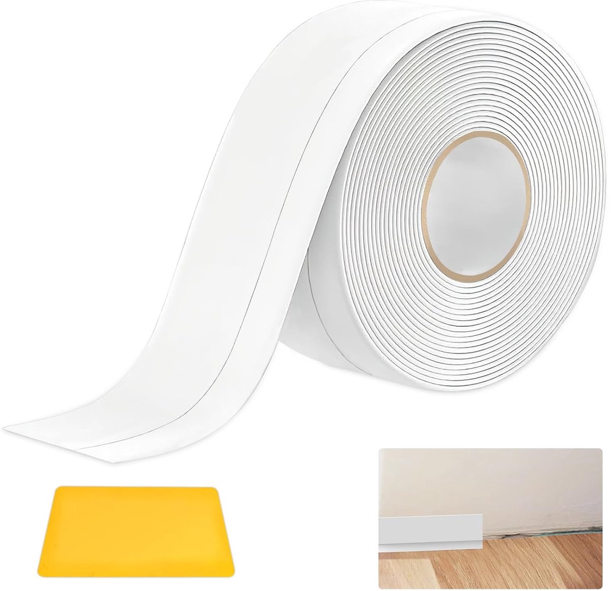 Plint, zelfklevend, wit, 20 m, pvc plint, zelfklevend, 50 x 20 mm, zachte plint, flexibel, waterdicht, zelfklevende strips voor keuken en badkamer