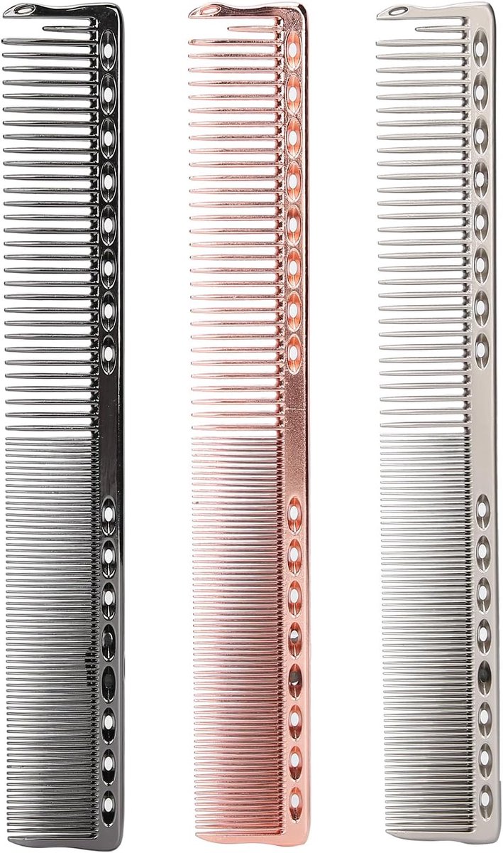 Kam Haar 20x5x2 3 Stuks Ruimte Aluminium Kam Set Antistatische Brede Fijne Tand Haar Borstel Kappers Tool