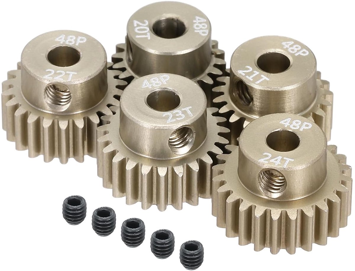 5 stuks Rc 48Dp motortandwielaandrijving 3,175 mm as 20T/21T/22T/23T/24T getande tandwielen van gehard aluminium voor auto model RC 1/10 1/12, Rc motor