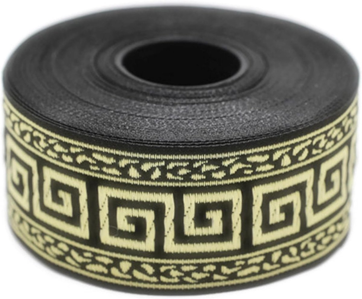 10 meter 35 mm zwart en goud jacquard lint geweven Griekse Cle patroon rollen galon lint geborduurde stof ambachten kleding fournituren hobby creatieve decoratie naaien middeleeuws 35060