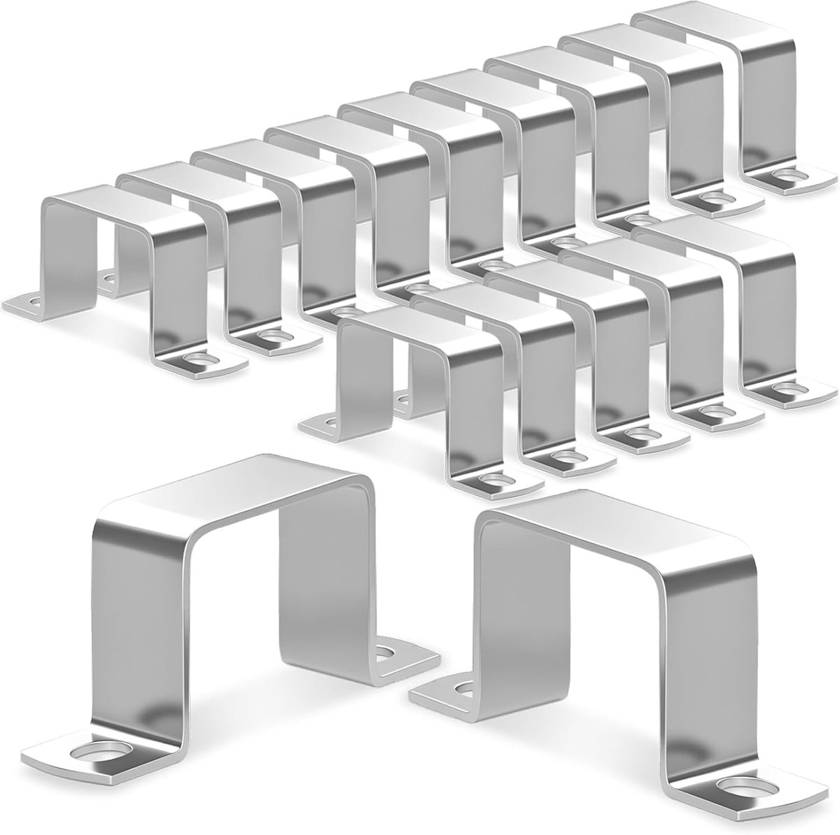 Buisklemmen, 16 stuks, 304 roestvrij staal, vierkante buisklemmen, 30 × 30 mm, vierkante buisklem, U-klemmen, rechthoekig, voor huisdeuren, ramen, watervoorziening en andere leidingen