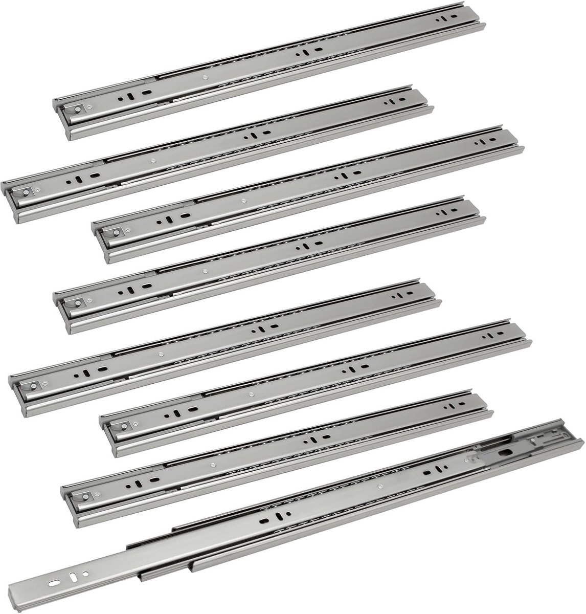 650 mm, kogelgeleiders met 45 kg draagkracht, volledig uittrekbaar, uitschuifbare ladegeleiding, telescopische rails, volledige stretchgrootte 1300 mm, 4 paar (8 stuks)