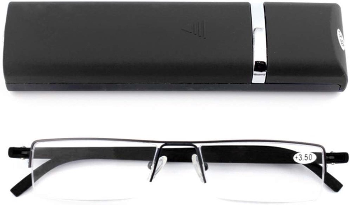 Ultralichte TR90 leesbril voor dames en heren, klassieke metalen zichthulp, halve bril, smalle stijl, leeshulp met etui en brillenpoetsdoek