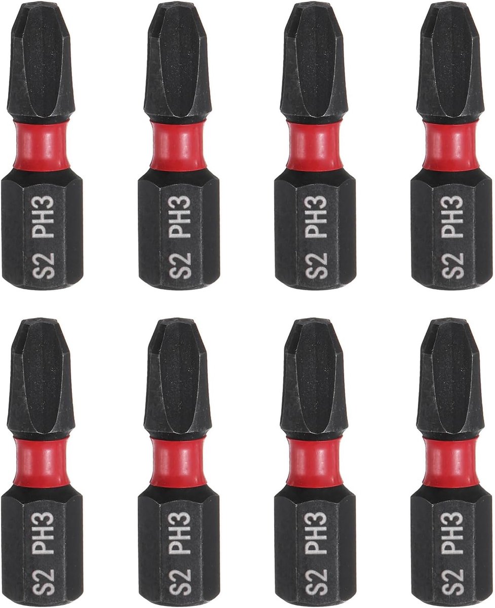 8 stuks PH3 Phillips schroevendraaierbit 1/4 inch zeskantschacht 25 mm/1 inch lengte magnetische kruiskop S2 stalen schroevendraaierbit industriële kwaliteit elektrische boorbits