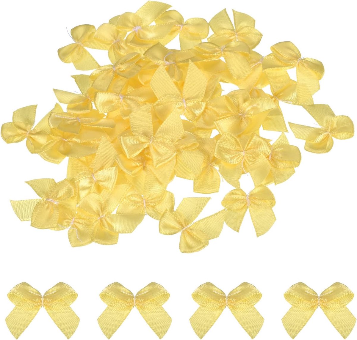 Strikken van lint, 2,5 cm, mini-stof, satijn, bloemen, strikken voor handwerk, doe-het-zelf, naaien, bruiloft, verjaardag, feest, geel