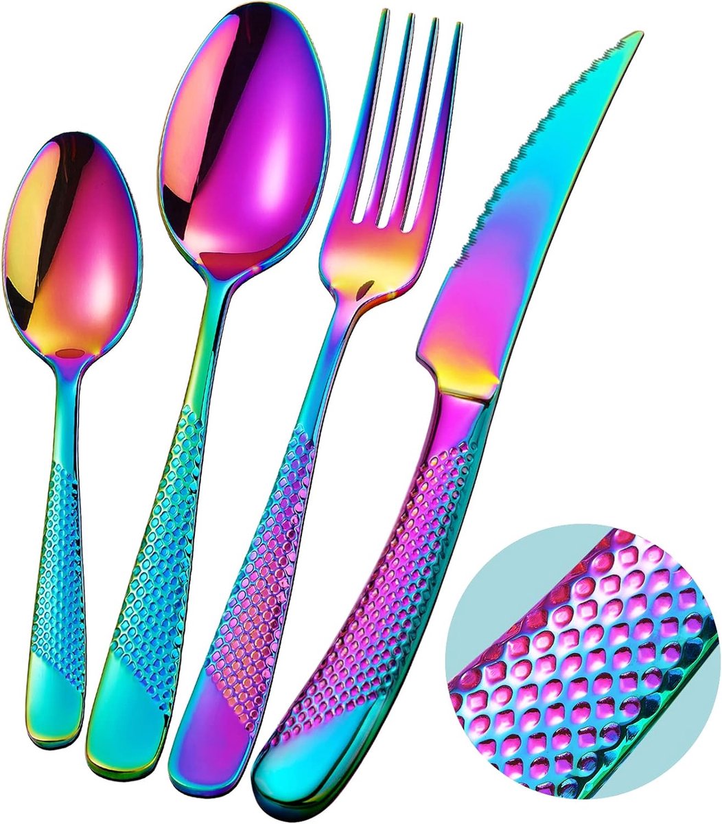 Bestekset 24-delig - Rvs 18/10 - Hammered design - Compleet voor 6 personen - SnelShoppen