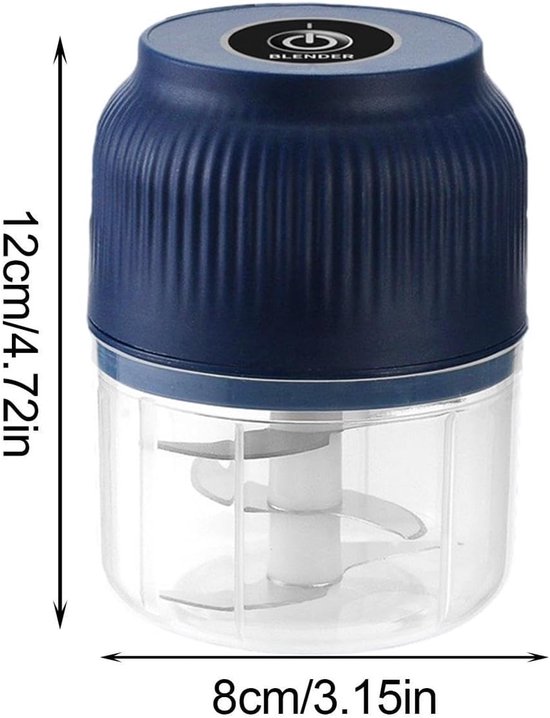 1 stuk - Multifunctionele hakmolen - Blauw - Elektrische vleesmolen - 12*8 cm - Draadloze automatische hakmolen - Knoflookhakker - Draagbare hakmolen voor thuisgebruik - Met USB-oplaadfunctie - Geschikt voor thuis en in de keuken — afbeelding 4