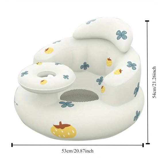 Wit opblaasbaar baby leert-zitbankje ananas bloemenprint 49×49×35 cm, met eettafelje en ventilatiegaatjes — afbeelding 3