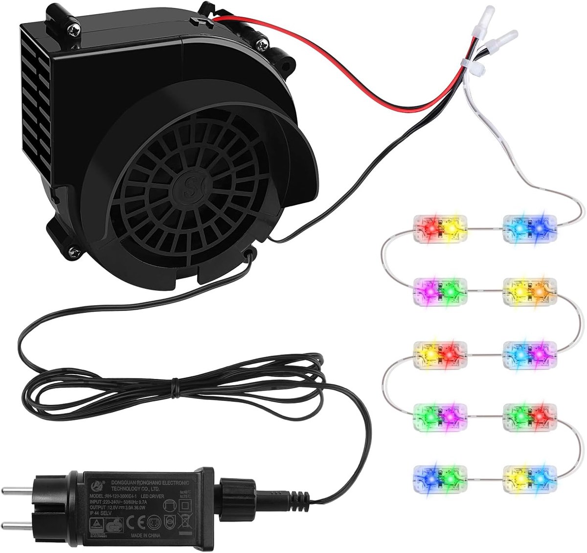 Luchtblazer voor luchtbedden 2.5A - Inclusief 12V/3A adapter - Met 10 kleurrijke LED-lampen - SnelShoppen