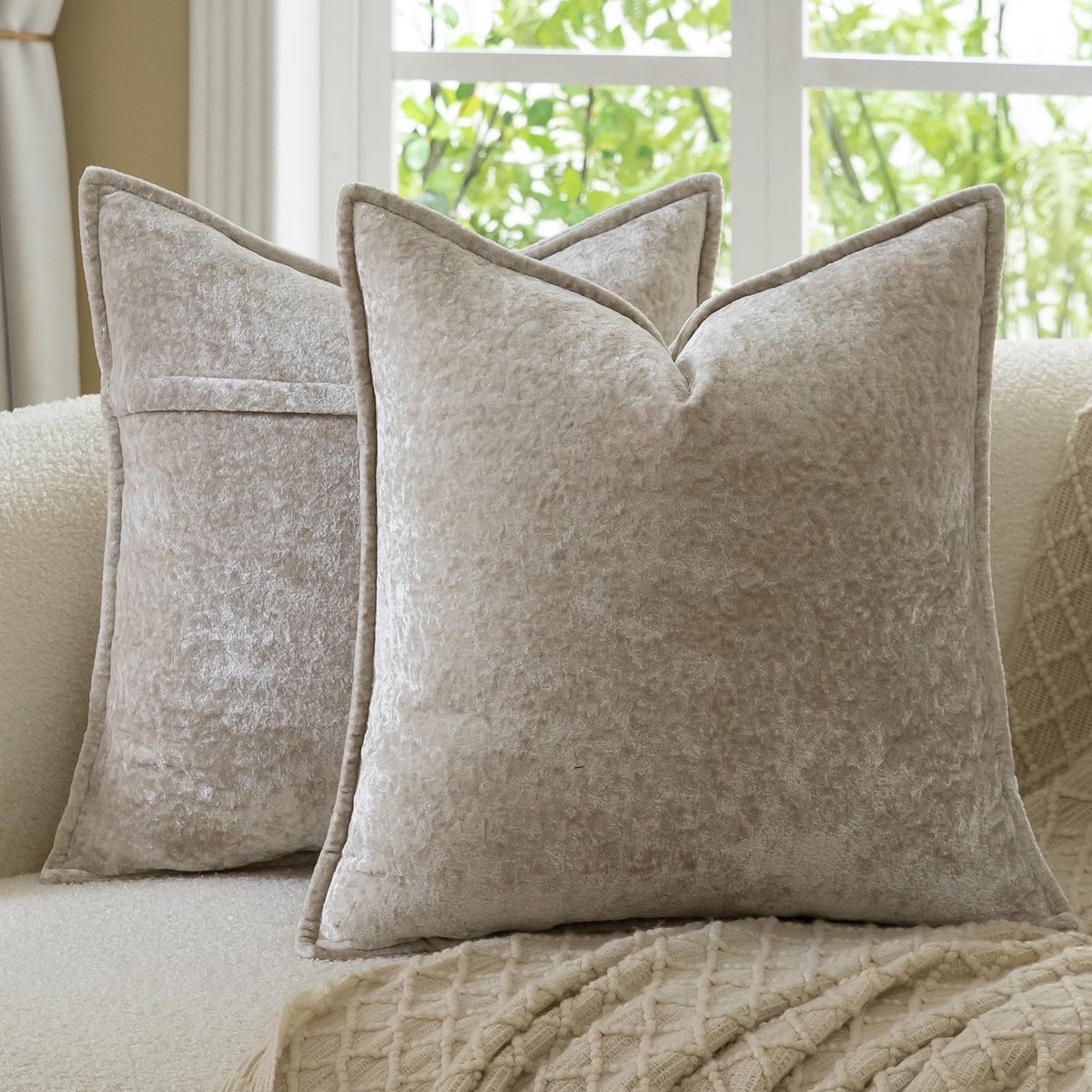 Decoratieve Kussenhoezen Set van 2 - Vintage Plaid - Licht Taupe - Verfraai je woonkamer - SnelShoppen