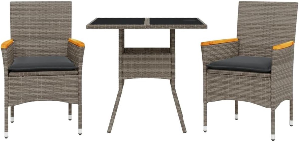 Tuinmeubel Set - Diner Set - Buiten Eten - Weerbestendig Polyrotan - 3-delig - Grijs