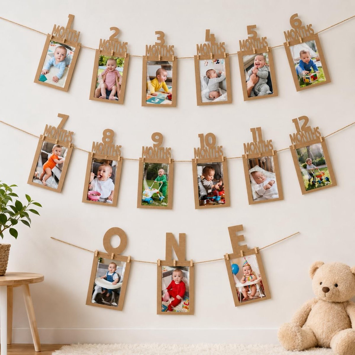 Verjaardagsdecoratie 1 jaar - fotogirlande met LED verlichting - 15 glinsterende kaarten met foto's - ShopVlot