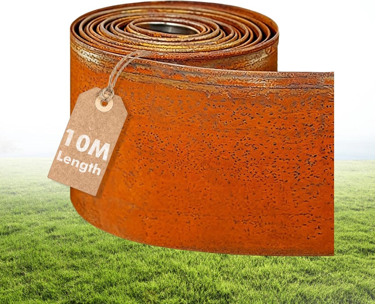 Gazonrand metaal 10 m - cortenstaal - natuurlijke roestsporen - flexibele bloembedomranding - ShopVlot