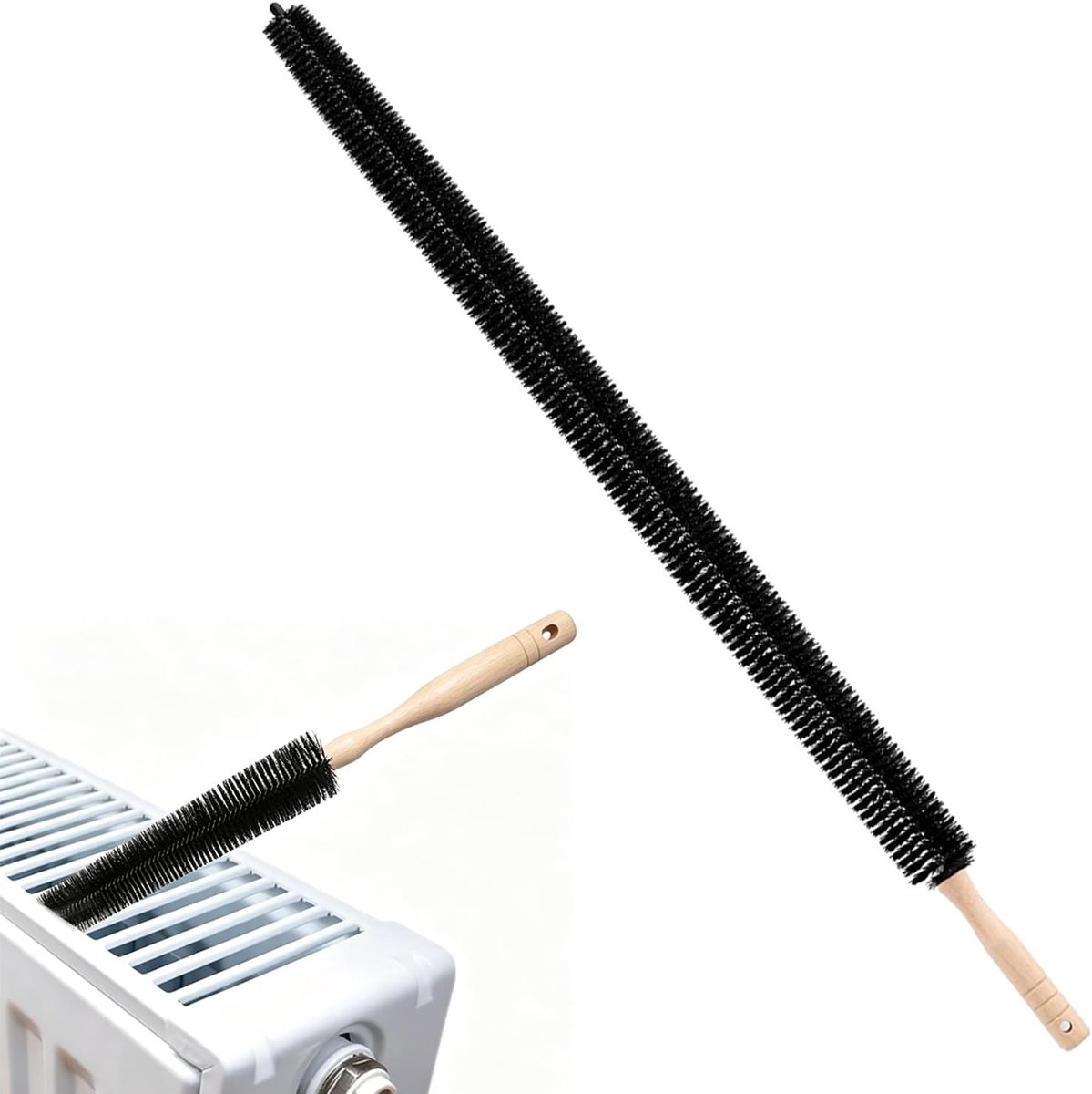 Radiator schoonmaakborstel - Flexibele lange reinigingsdoek - Houten handvat - Voor verwarming en droger - ShopVlot