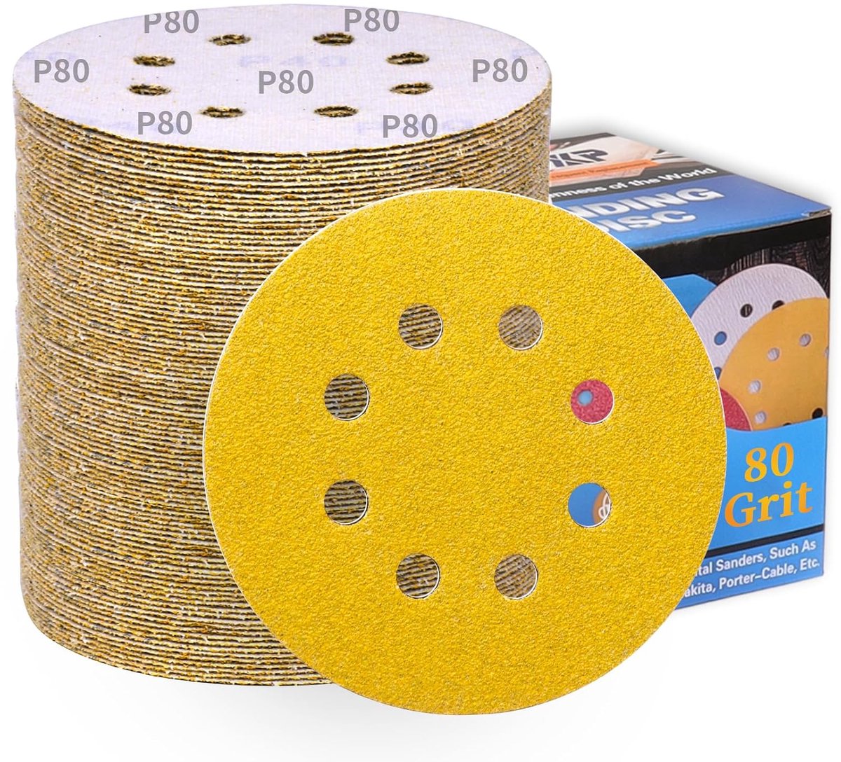 Schuurdiscs 125mm Grit 80 - Ronde schuurpads met 8 gaten - Duurzaam en scherp - Ideaal voor excentrische schuurmachine - ShopVlot