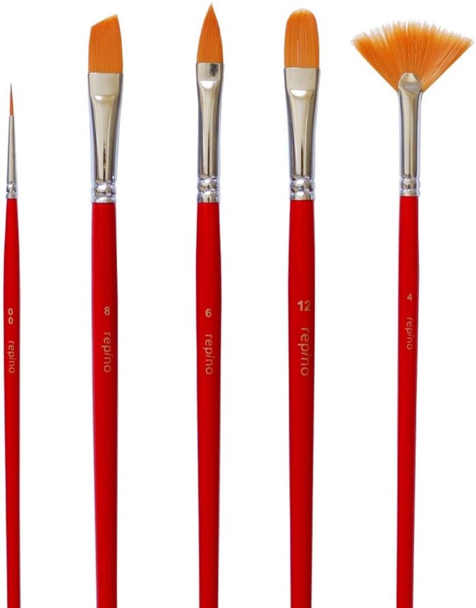 Kwasten set voor kunstenaars - 5 maten - synthetisch haar - veelzijdig voor acryl en aquarel - ShopVlot