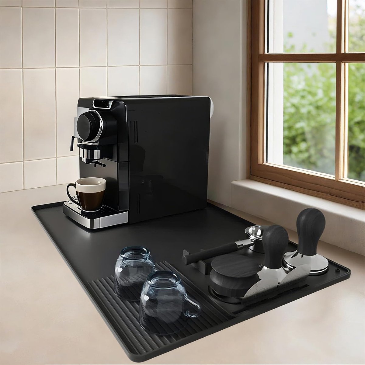 Siliconen koffiemachine mat 60 x 40 cm - afneembaar met verhoogde randen - multifunctionele mat voor aanrecht - ShopVlot