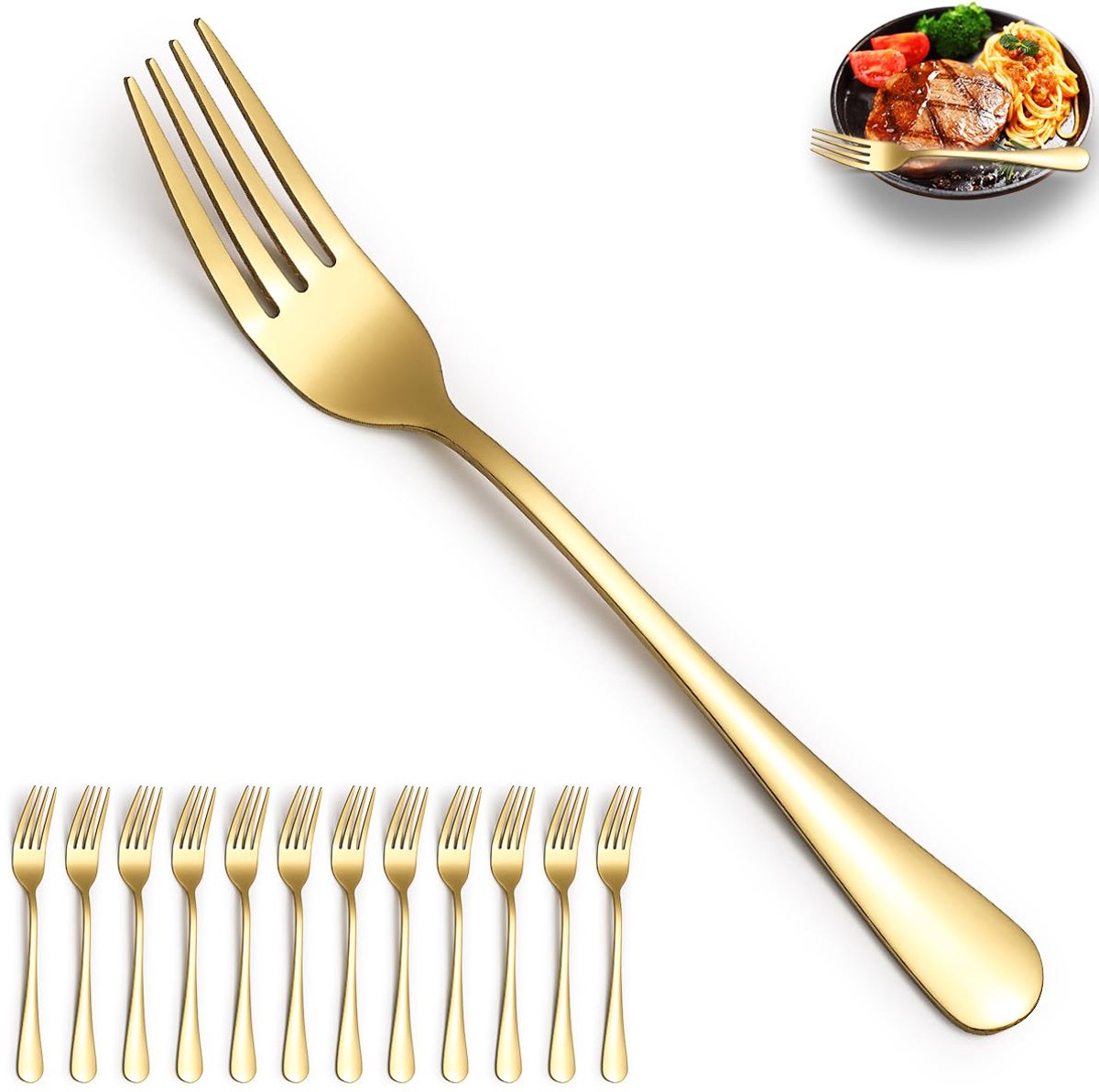 Dinervorken 12 stuks - Gouden roestvrij staal - Titanium verguld - Ideaal voor feesten - ShopVlot