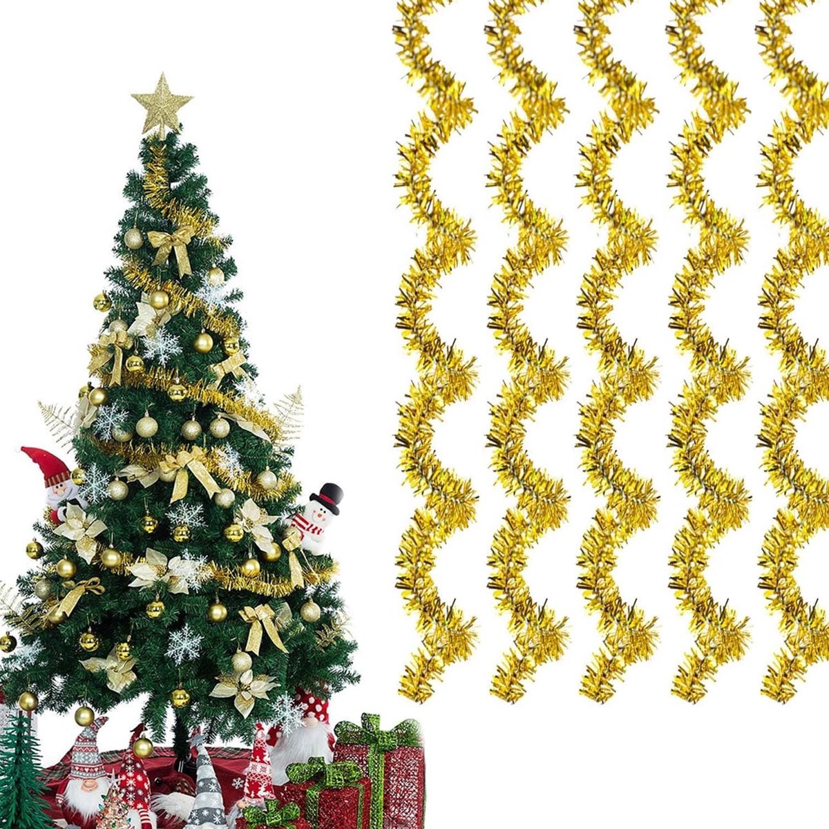 Kerstgarland 12m - Metallic Lametta - Goud - Perfect voor binnen en buiten decoratie - ShopVlot