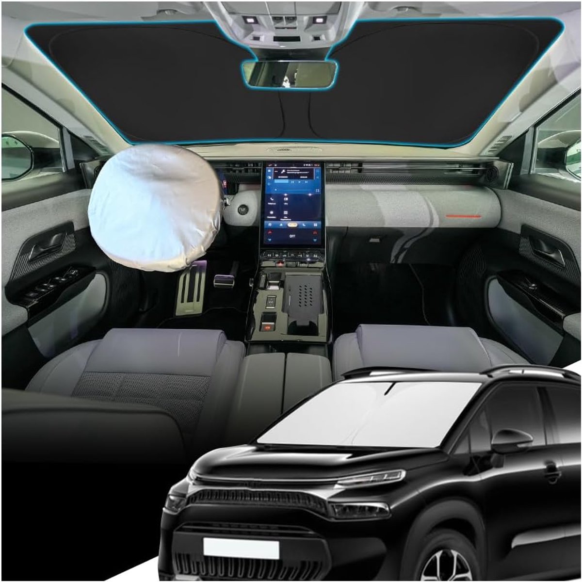 Zonnescherm voor Citroen C3 Aircross CC24 2024 2025 2026 - opvouwbaar - ijs-koelvezel - houdt stuur koeler - ShopVlot