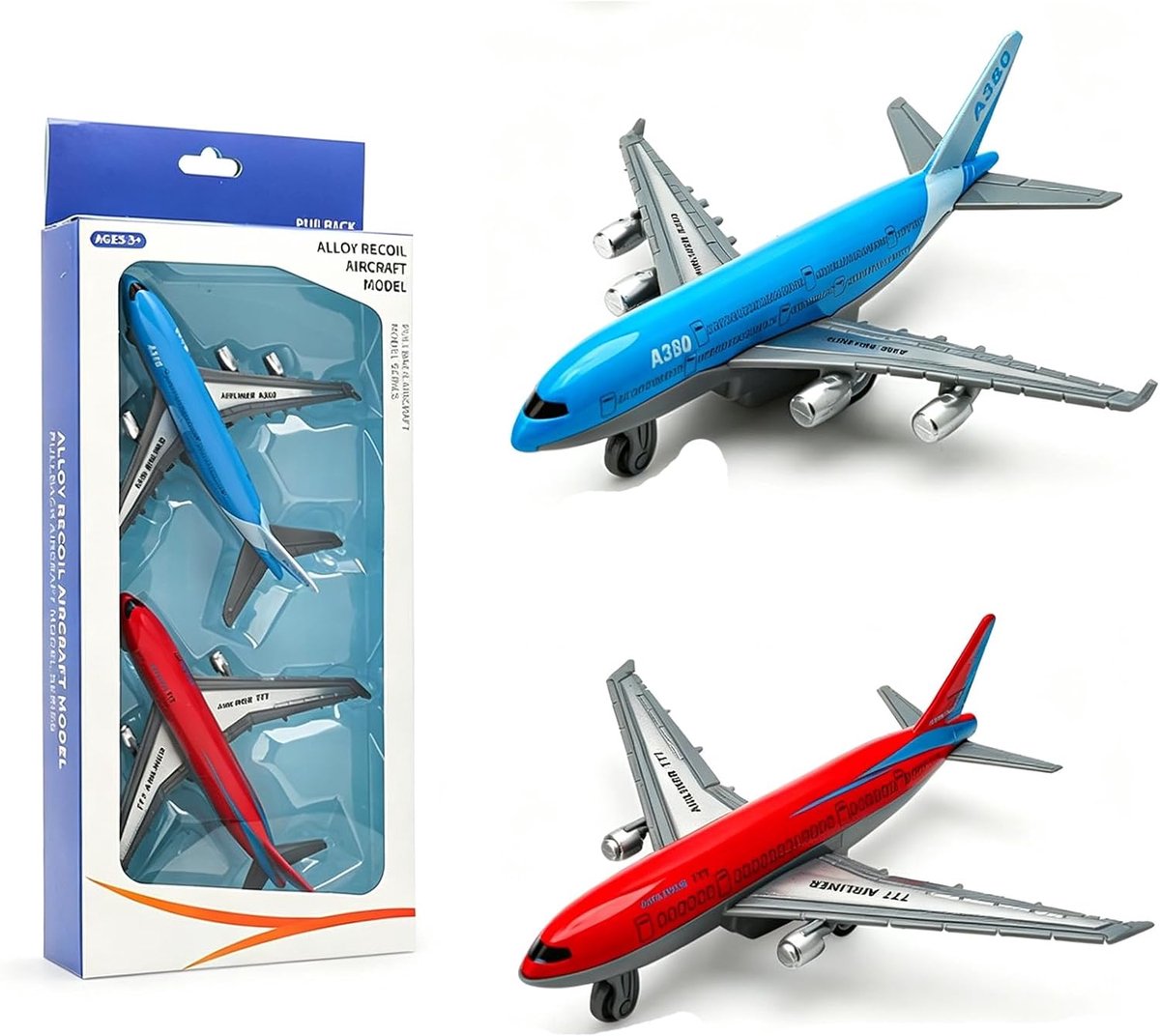 Vliegtuigspeelgoed Airbus A380 13,5 cm - Metalen pull-back speelgoedvliegtuig - Terugkeermechanisme - ShopVlot