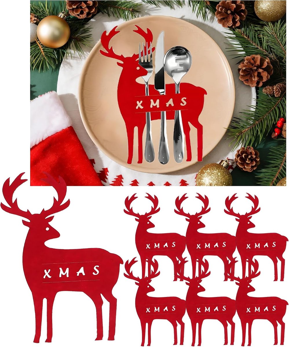 Kerst bestekzakken 6 stuks - Vilt bestekhouders 15 x 12 cm - Feestelijke kerstdecoratie - ShopVlot