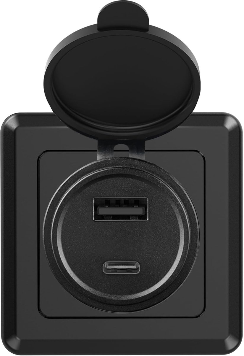 USB-A/C Dual Port Socket - 12V Aluminium - Snelladen QC3.0 en PD3.0 - Perfect voor camper en boot - ShopVlot