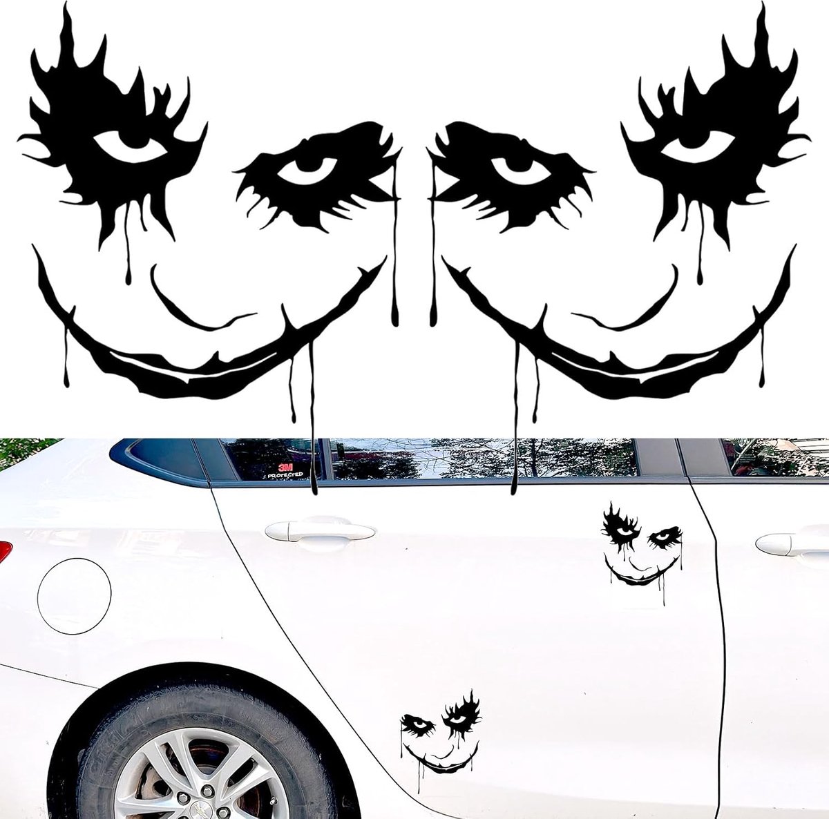Sticker voor auto - waterproof en UV-bestendig - set van 2 - kleurrijke clownkunst - ShopVlot