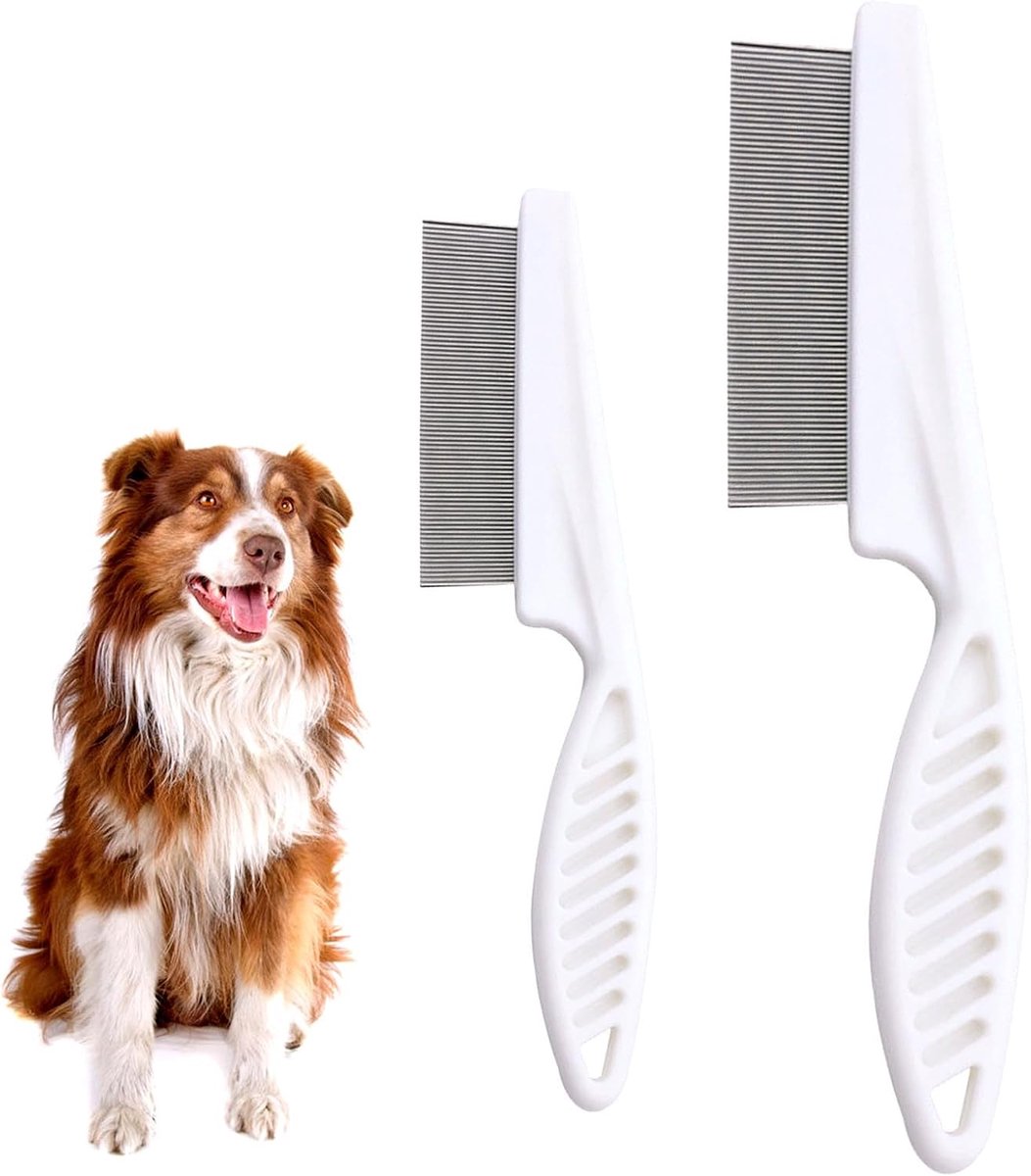 Honden- en kattenkam 2 stuks - roestvrij staal - ronde tanden - verwijdert tranen en vlooien - ShopVlot