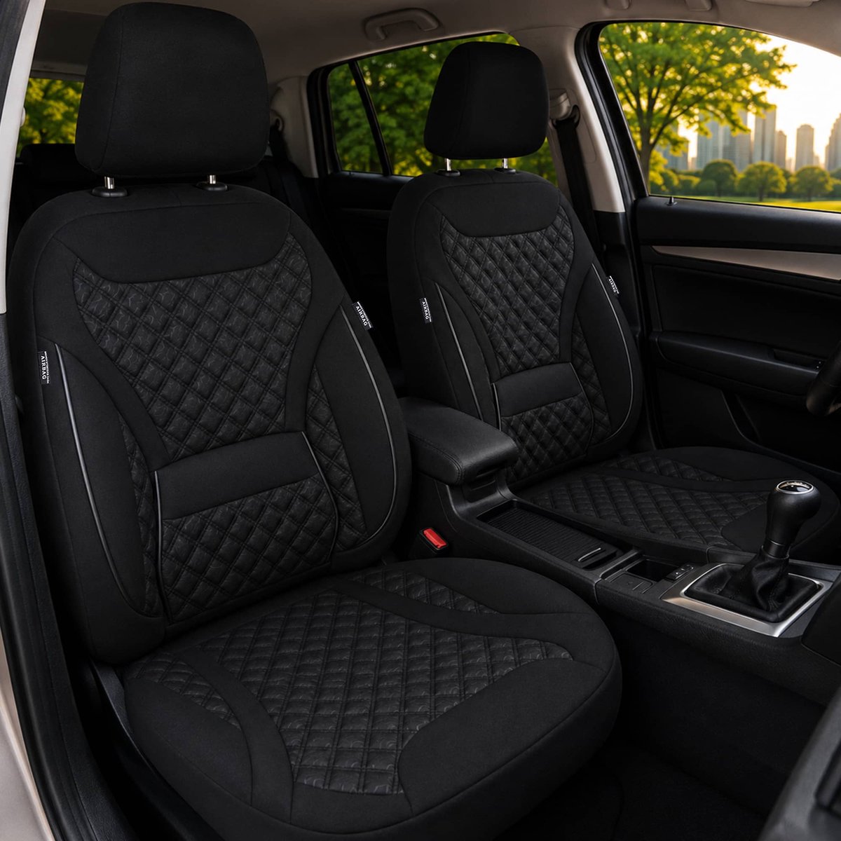 Autostoelhoezen voor Volvo S90 BJ vanaf 2016 – Stoelhoezen voor bestuurder en passagier in Zwart
