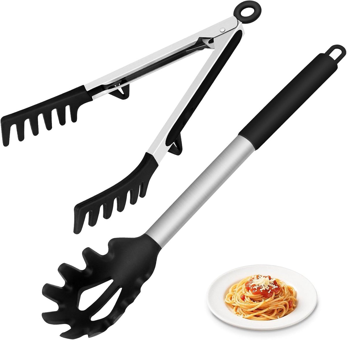 Spaghettilepel set 34 cm - siliconen zwart - antislip - ideaal voor diepe potten - ShopVlot