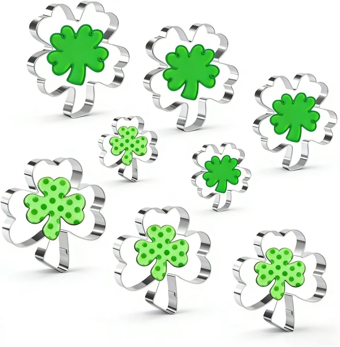 Koekjesuitsteekvormen 8-delig - roestvrij staal - klaver en vierbladige klaver - ideaal voor St. Patrick's Day - ShopVlot