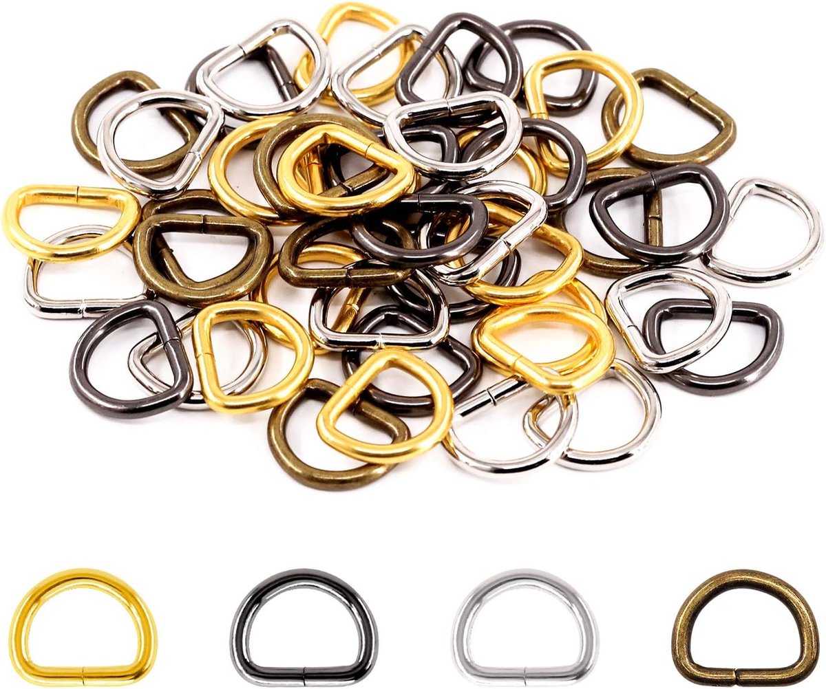 120 Stks 1/2 Inch - 13 mm 4 Kleuren Multifunctionele Metalen D Ring Halfronde D Ring voor Hardware Tassen Ring Hand DIY Accessoires (Gemengde Kleur, 1/2 inch), Gemengde Kleur, 1/2"