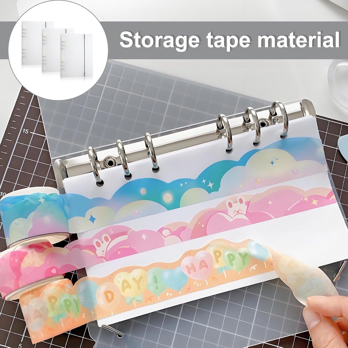 Ringbandenomslag met 6 ringen, 3 stuks navulbare ringbandmap, transparante ringband voor DIY notitieboek, fotoalbum en scrapbooking