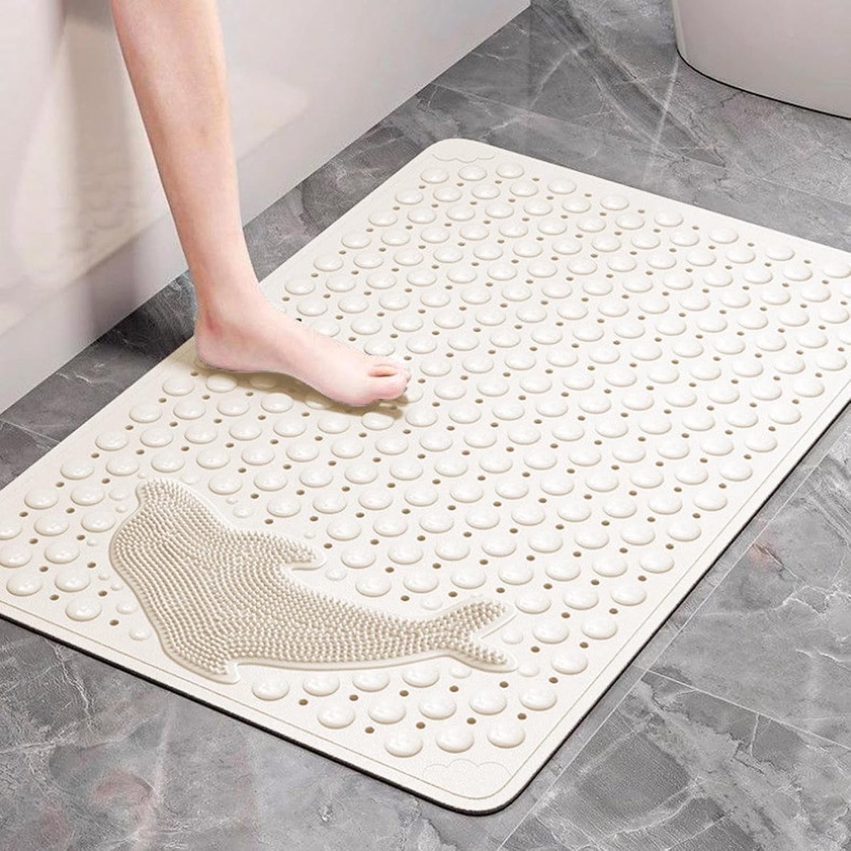 EasyBee Douchemat Huidgevoelig 70x35 cm, Badmat Kinderen Antislipmat Douche BPA vrij Latexvrij Douchemat Antislip Schimmelbestendig Wasbaar in de Machine Doucheinleg Antislip (Crèmewit)