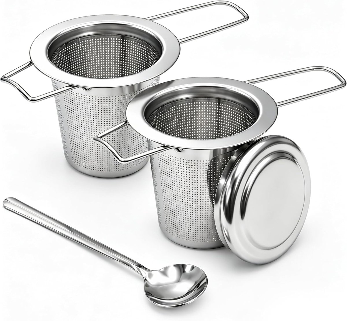 2 Stuks Theezeef, Theefilter voor Losse Thee | Theezeef van 304 Roestvrij Staal, Thee Infuser met Deksel en Opvouwbaar Handvat, voor Mok, Theepot, Kopje