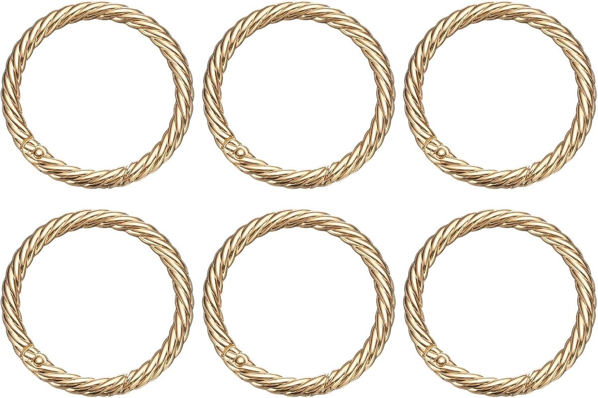 6 stuks 38 mm lente O-ringen, ronde trigger metalen snaphaak, cirkel sleutelring clip sleutelhanger voor tassen, handtassen, portemonnees, sleutelring, tassen (lichtgoud)