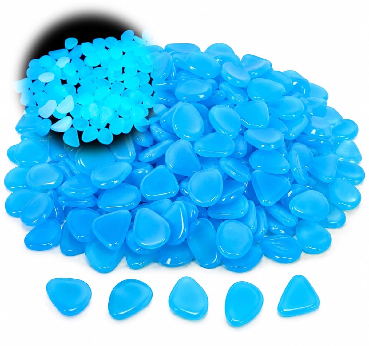 300 stuks lichtgevende stenen, blauw, diepblauw, lichtgevende stenen, oplichtend, in het donker, voor huis, tuin, binnenplaats en aquarium, decoratief