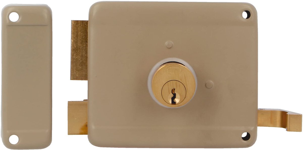 Opbouwslot rechtsdraaiend 78-100 x 85 mm - beige staal - schoot met cilinder - veilig voor houten deuren - SnelShoppen