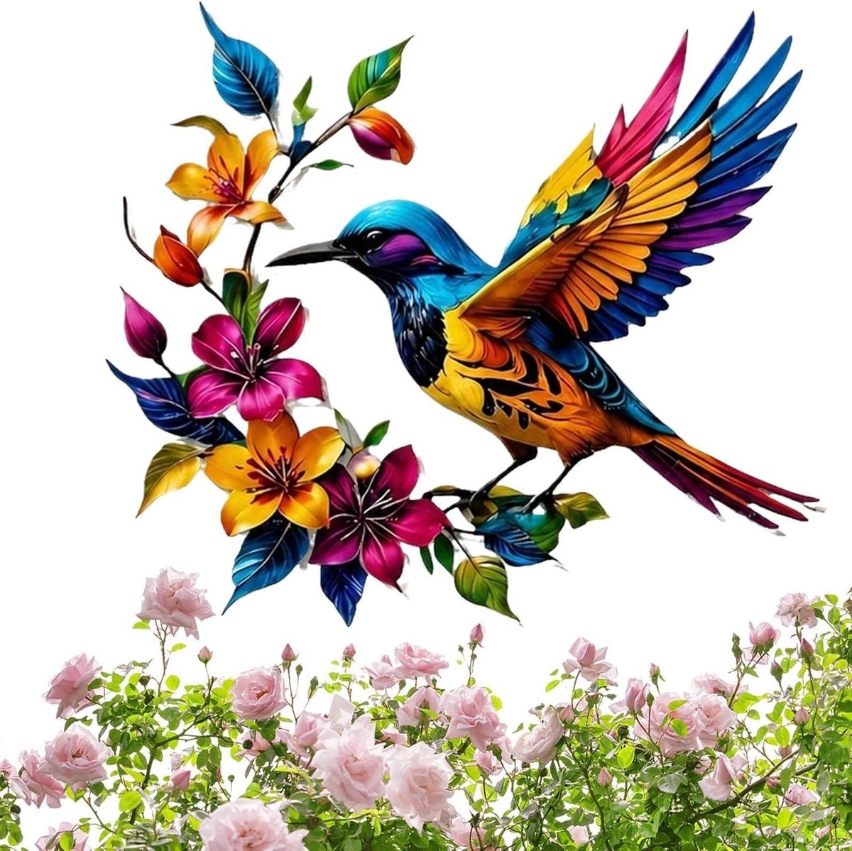 Metalen Kolibrie Decoratie - Wandornament Vogel - Tuin Aankleden - Handgemaakt IJzer - 35 x 28 cm - Meerkleurig
