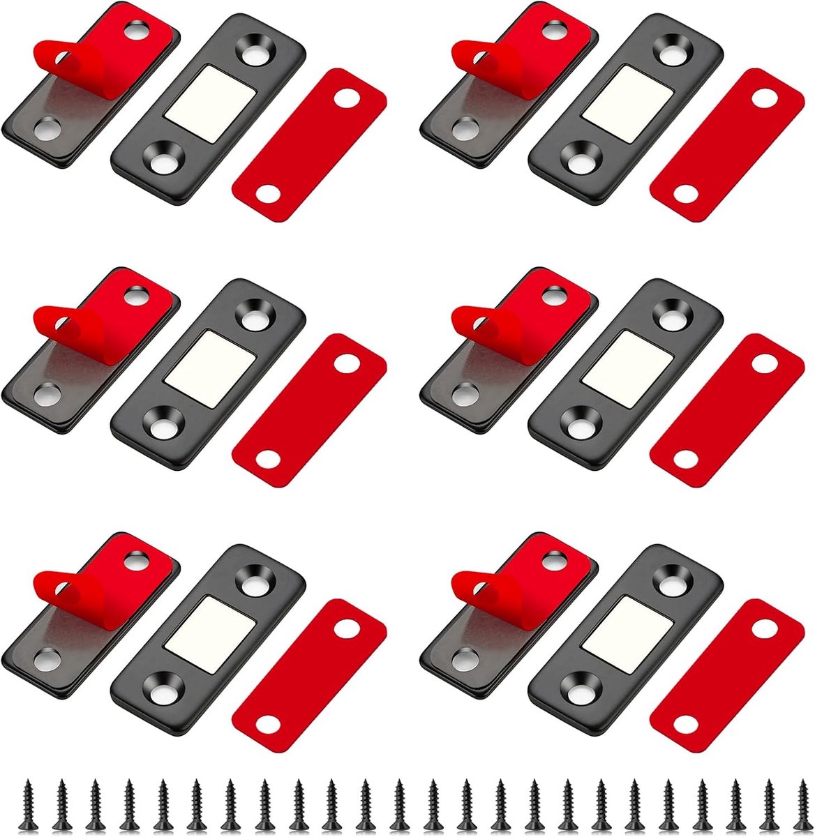 Kastdeur, 6 stuks, ultradunne deurmagneet, roestvrij stalen magneten voor kasten, zelfklevende magneetsluiting voor keukenkasten, laden en kledingkasten, zwart