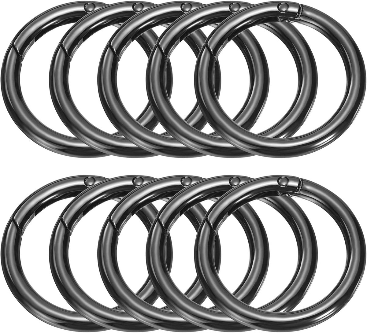 10 stuks metalen veer-O-ringen, 3,5 cm, trigger-veer, sleutelringen, gesp, ronde snap-clip voor doe-het-zelf sleutelhanger, tas, portemonnee, handtas, zwart