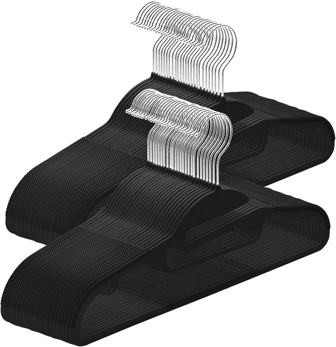 50 stuks kunststof kleerhangers, zware broekhangers, ruimtebesparende kledinghangers met S-vormige opening, antislip, 360º draaibare haak, 41,4 cm L x 0,5 cm B x 22,6 cm H, zwart, UAPY0450B