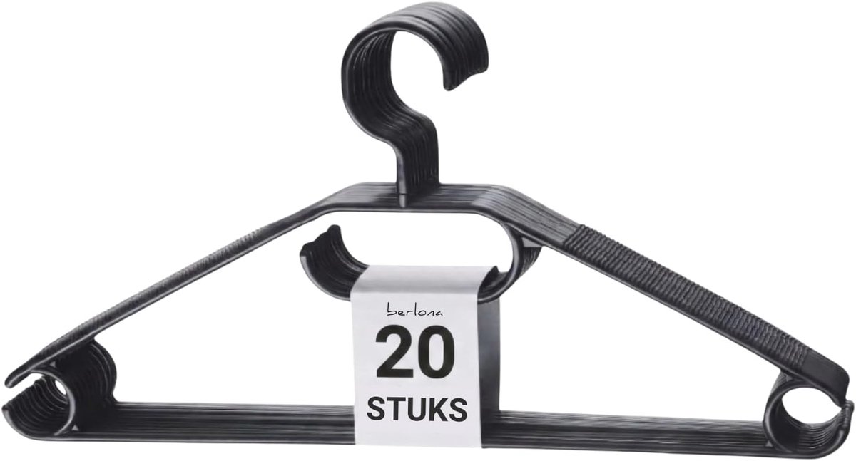 Kledinghangers met 360° draaibare haak, 20 stuks, antislip - Zwart | Kleding makkelijk ophangen en bekijken, broekstang en riemhaak voor accessoires, 41 x 21 cm, gemaakt in de EU
