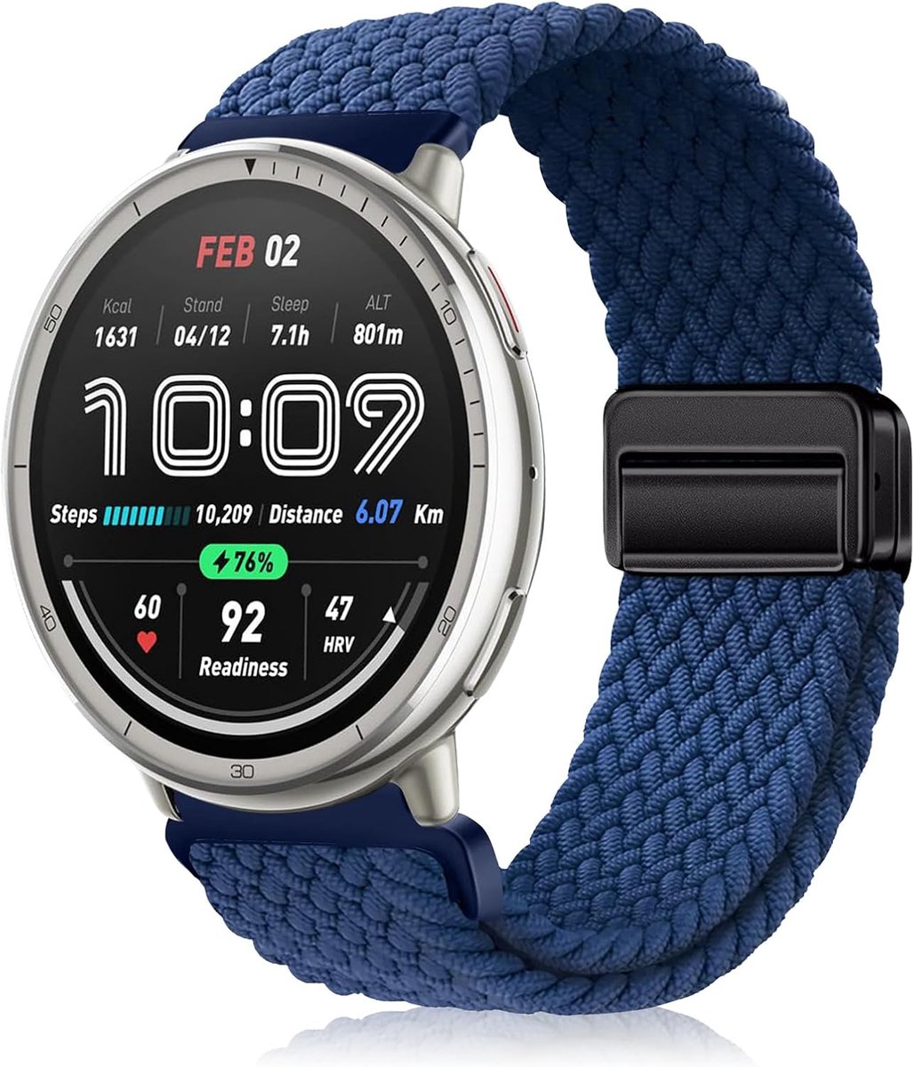 Nylon horlogeband 20mm - blauw - comfortabel - geschikt voor Amazfit Active 2 - ShopVlot